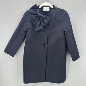 NWT Kate Spade Kendall Swing Coat Black Silk Blend Size S Bow Neck Preppy Dainty